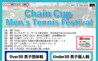 【受付中】12月31日：Chain Cup Men’s Tennis Festival